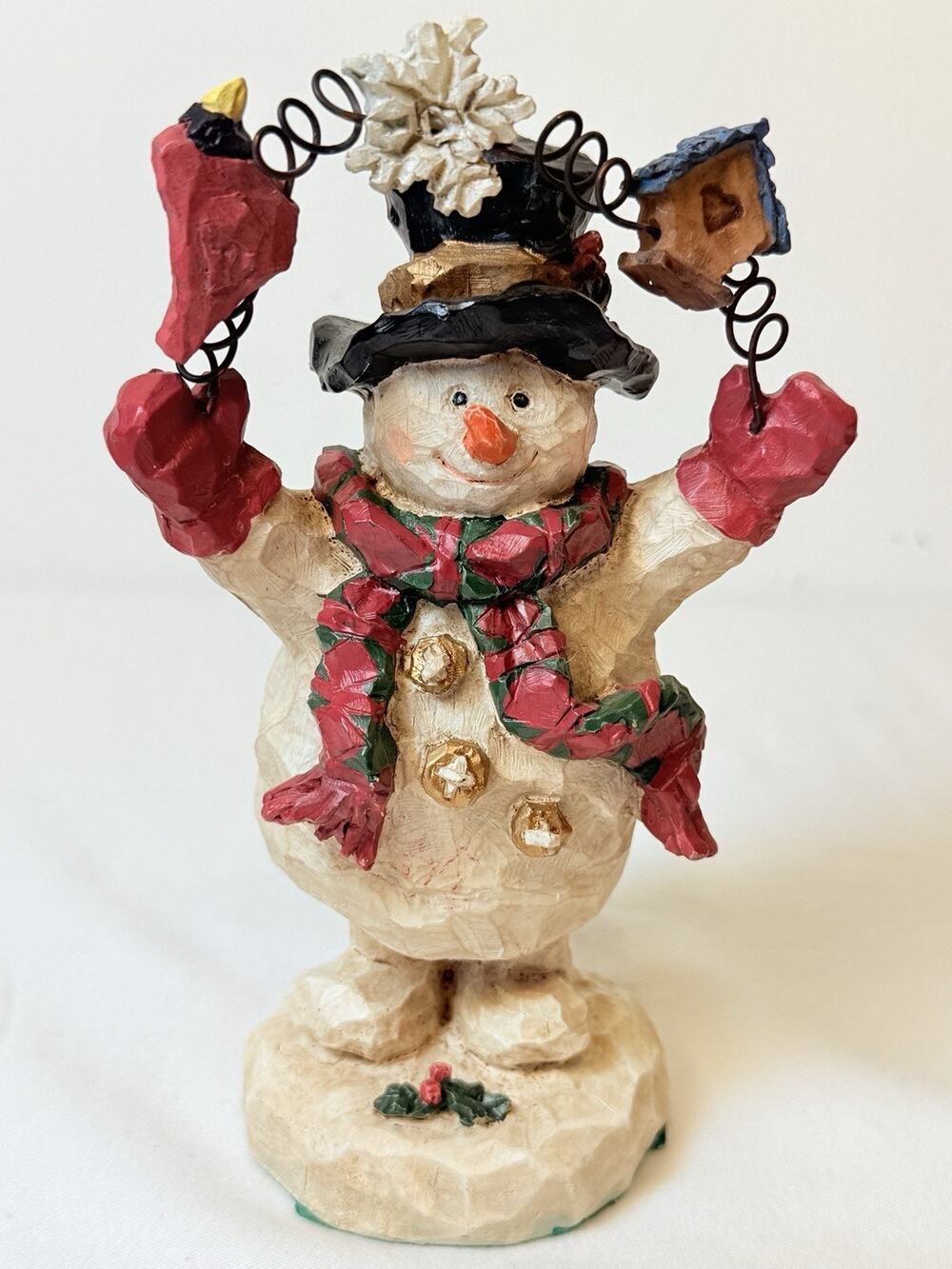 Notes Rustic Handpainted Bubblehead Snowman Figurine With Cardinal And Birdhouse
